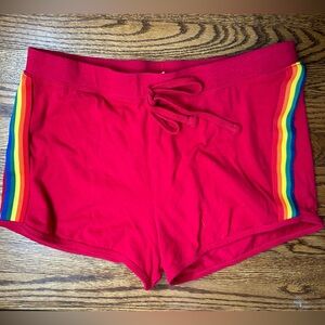 Red rainbow shorty shorts